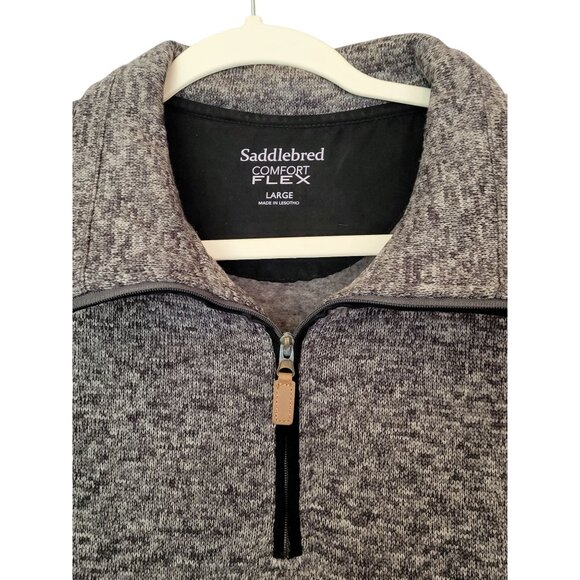 Saddlebred Comfort Flex Pullover 1/4 Zip Mens L Fleece Black Gray Heather - Picture 2 of 7